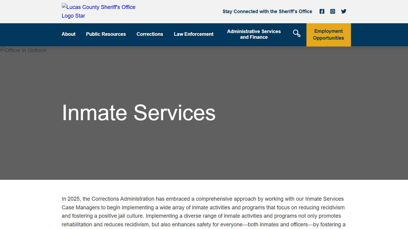 Lucas County Sheriff’s Office Corrections Center Inmate Services